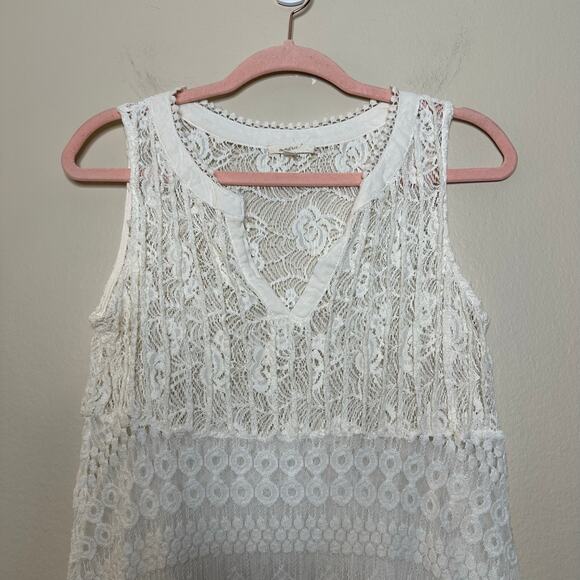 Mystree Womens Sheer Lace Crochet Babydoll Top Coquette Flowy Whimsical Medium - Picture 4 of 6